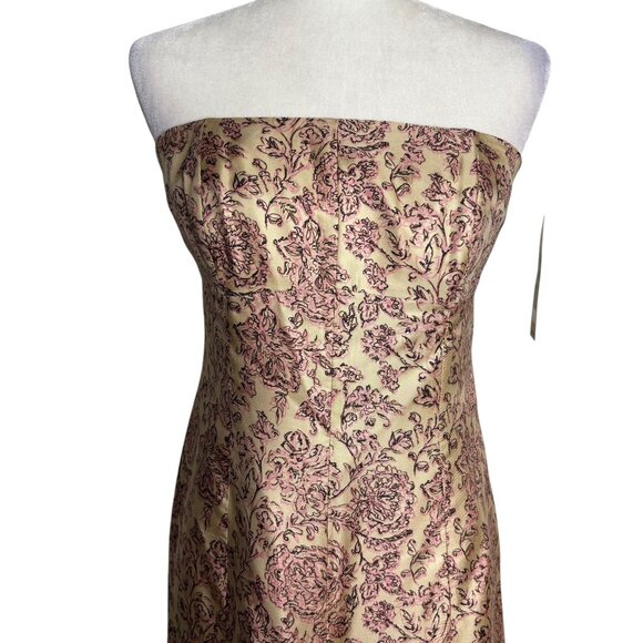Ideology Strapless Silk Midi Dress Size 8 Gold Pink Lace Trim Zipper Lined - Picture 3 of 8